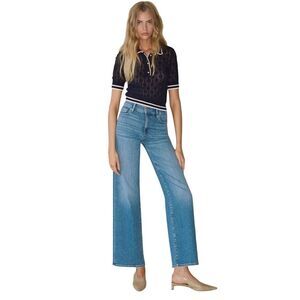 FRAME Women's High-Rise Wide Leg Jeans Size 33 Blue Denim Luxury Designer Boho